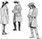 Sketches of gentelmen in vintage costumes of 18th century