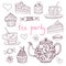 Sketches hand-drawn tea party elements. Vector illustration.