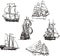 Sketches of sailing ships