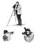 Sketches of various photographers taking pictures on cameras