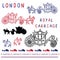 Sketchy London Royal Carriage clipart elements set. Famous historical british symbol