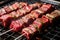 skewering slices of porterhouse steak for kabobs