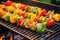 skewers with brussels sprouts and bell peppers on grill