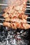Skewers with meat shish kebabs over burning coal