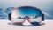 Ski Goggles Reflecting Alpine Glory. Generative ai