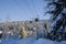 Ski gondola lift in mountains ski attraction. Mountains winter landscape view