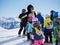 Ski instructors study young skiers. Ski resort in Austria, Zams on 22 Feb 2015. Skiing, winter season, mountains