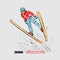 Ski Jumping athlete in fly position. Vector outline of Ski Jumping with scribble doodles.