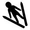 Ski jumping. Silhouette. Athlete on skis jumps from a springboard. Athlete in goggles and a helmet. Ski flight. Vector icon.