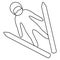 Ski jumping. Sketch. Athlete on skis jumps from a springboard. Athlete in goggles and a helmet. Ski flight. Vector icon. Coloring