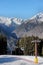 Ski lift on the background of the Dolomites.