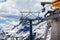 Ski lift on a background of mountain peaks in the Alps