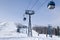 Ski lift, cable car funicular with open cabin on the background