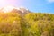 Ski lift in the Caucasus mountains Rocky Mountains in spring