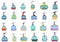 Ski lift icons set cartoon vector. Resort slope