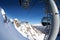 Ski lift panorama on winter resort over valley