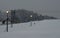 Ski lift ready for night skiing. halogen lamps illuminate the entire downhill