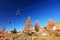 Ski lift for skiers in Alpe di Siusi. The Dolomites, Italy. Hills of Tyrol in early autumn. Indian summer. The concept of walking,