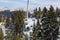 Ski Lift snowy mountain winter forest with chair lift At The Ski Resort in winter.