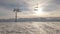 Ski lift time-lapse gondola. Winter snowy mountains at background