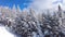 Ski lift winter landscape with snow and trees. Beautiful blue sky weather on pefect day for skiing or snowboarding at