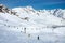 Ski lifts, skiers and snowboarders in Solden, Austria