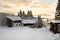 Ski lodges during early morning sunrise