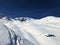 Ski mountaineering on the Bulenhorn above Monstein. Ski touring in a beautiful mountain world. Hiking through deep snow.