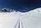 Ski mountaineering on the Bulenhorn above Monstein. Ski touring in a beautiful mountain world. Hiking through deep snow.