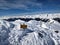 Ski mountaineering on the Bulenhorn above Monstein. Ski touring in a beautiful mountain world. Hiking through deep snow.