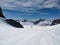 Ski mountaineering ski touring on a mountain top in the swiss alps. Clariden above Klausenpass. snow, ice and glaciers