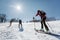 Ski mountaineering, Vertical race: ski mountaineer climb on skis on mountain