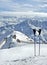 Ski poles and gloves in Alps