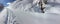 Ski prints on fresh snow covered footpath mountain