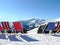 After ski relaxation sunbeds in winter mountain scenery