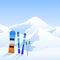 Ski resort. Extreme activity banner. Skiing and snowboard on hillside and mauntins landscape. Vector