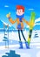 Ski resort holidays skier. Snow background. Flat