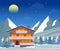 Ski resort, hotel or winter family house at night.