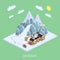 Ski Resort. Mountain landscapes. Vector isometric illustrations.