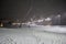 Ski resort, night skiing, snowfall
