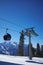 Ski resort panorama with cable car lift cabin. Snow mountain