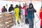 Ski resort, people entering ski lift, Bansko, Bulgaria