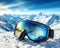 Ski resort poster close up ski glasses on winter vacation