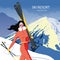 Ski resort poster in vintage retro style. Winter season vacation in mountains concept vector illustration. Female skier