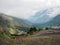 Ski resort in summer. snow cannons do not work, and the cable car lifts tourists to the top of the mountains