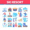 Ski Resort Vacation Collection Icons Set Vector