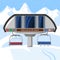 Ski resort vacation, ski lift station. Winter outdoor holiday activity sport in alps, landscape with winter mountain