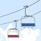 Ski resort vacation, ski lift. Winter outdoor holiday activity sport in alps, landscape with winter mountain view