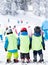 Ski school for kids on polygon