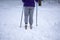 Ski, skier, winter - lovely girl has a fun on ski. Vertical view